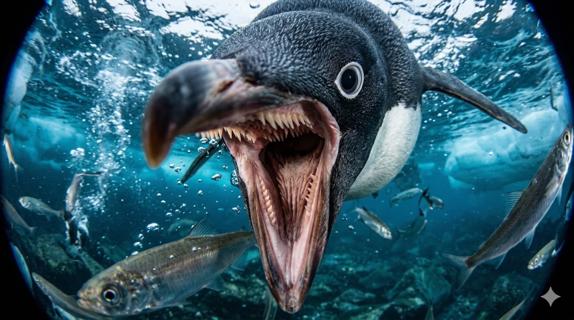 Penguin Hunting Underwater Fish