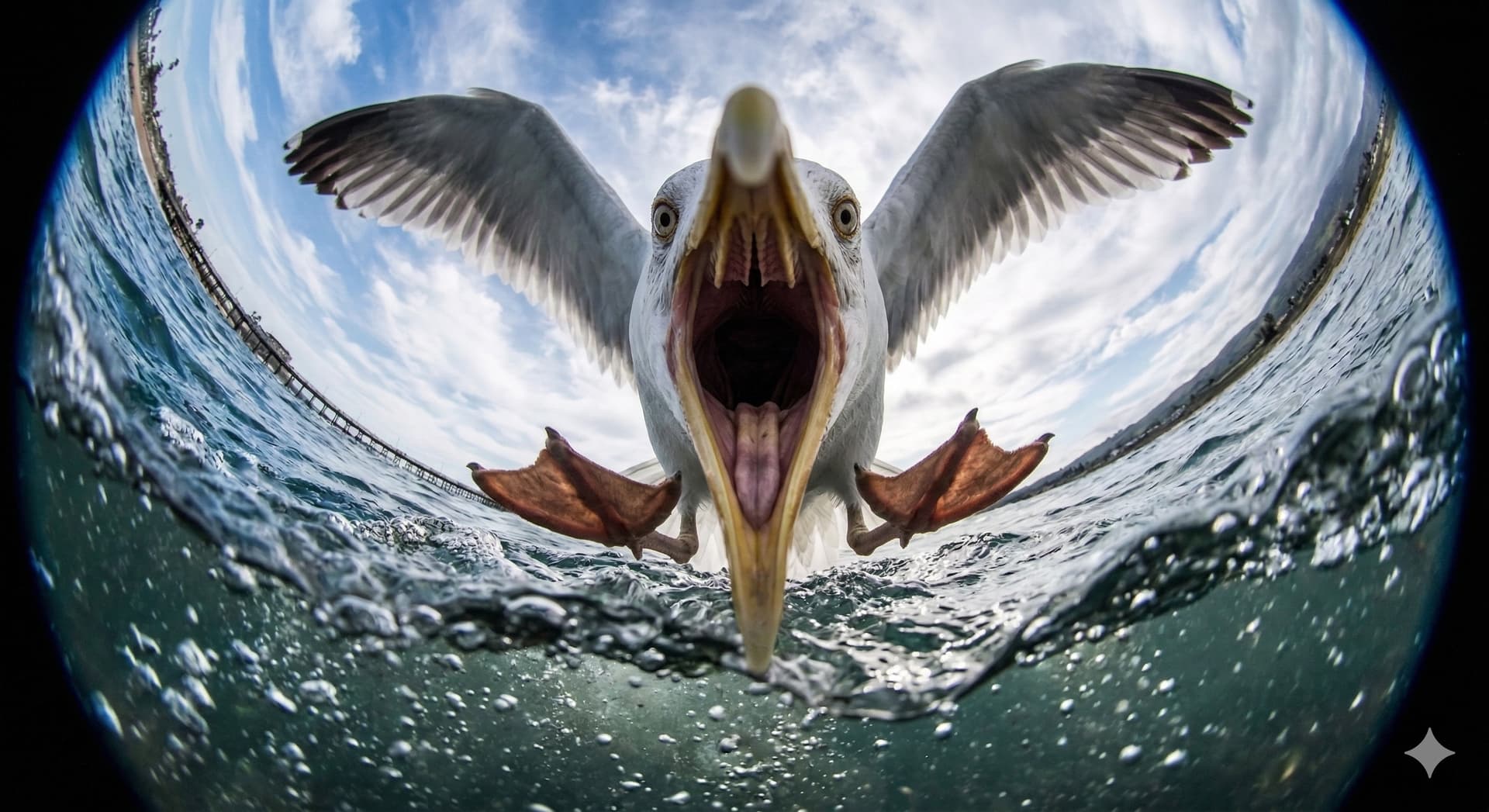 Seagull Swooping Over Ocean