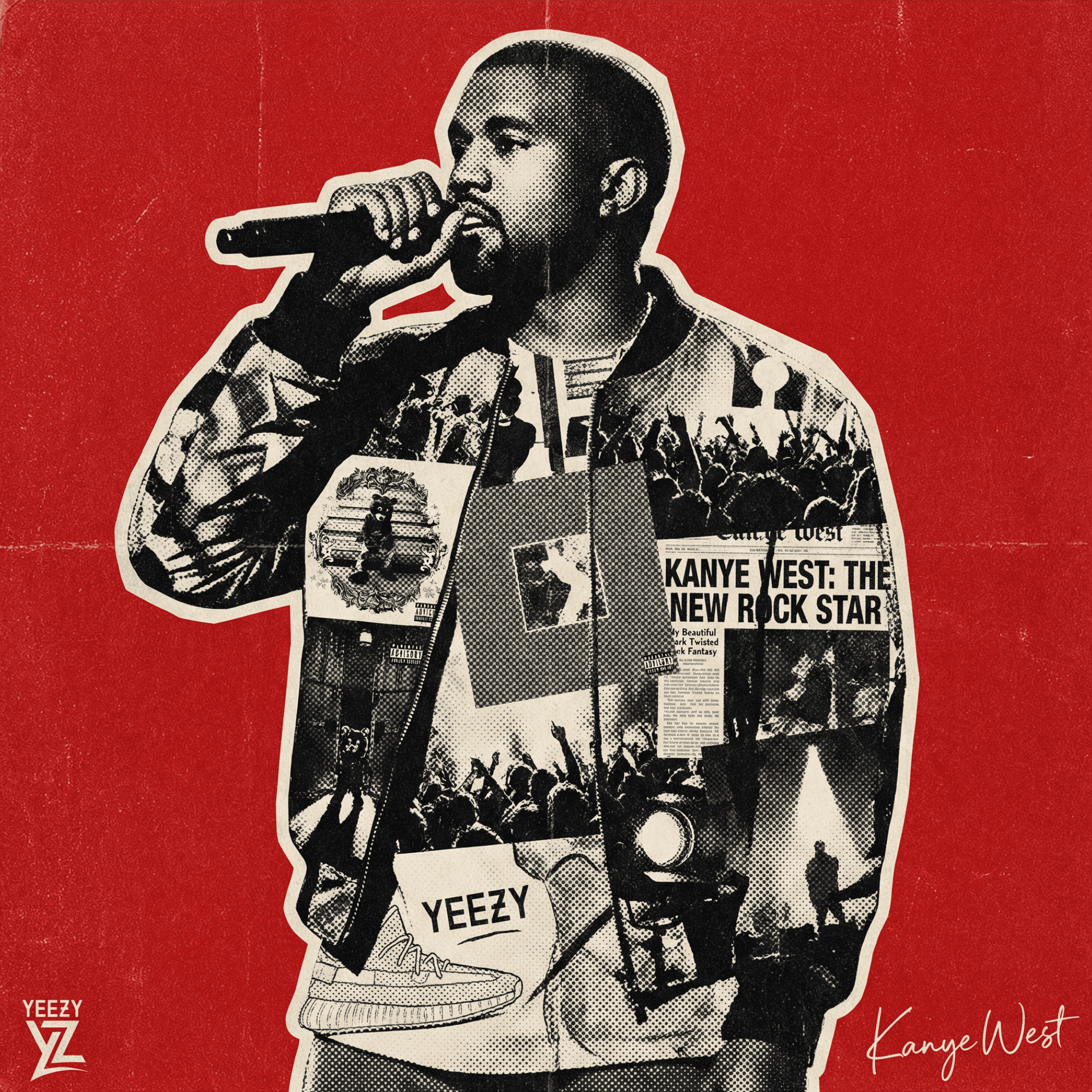 Kanye with print-zine texture