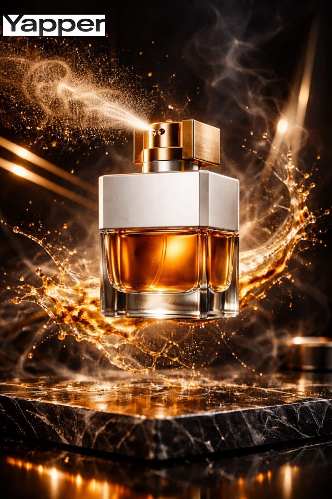 Gold Perfume Bottle Liquid Splash