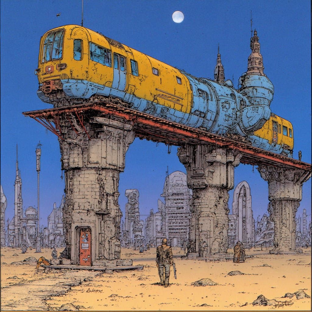 Elevated Train Over Desert City