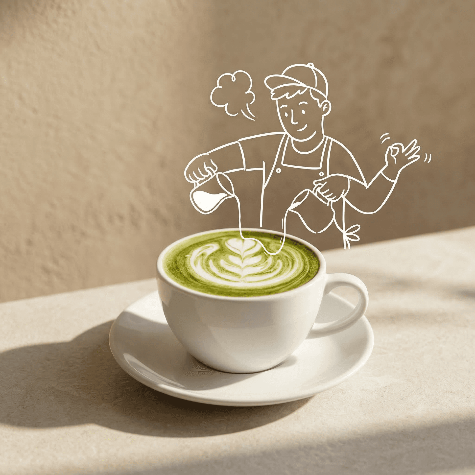 Sketch Barista Pouring Matcha Latte