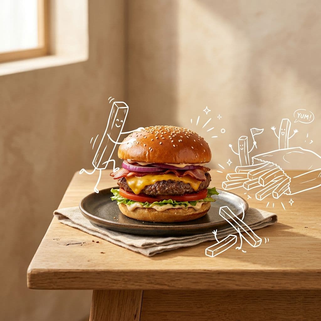 Playful Fries With Beef Burger