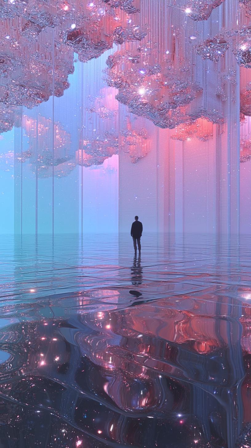 Lone Figure on Liquid Mirror