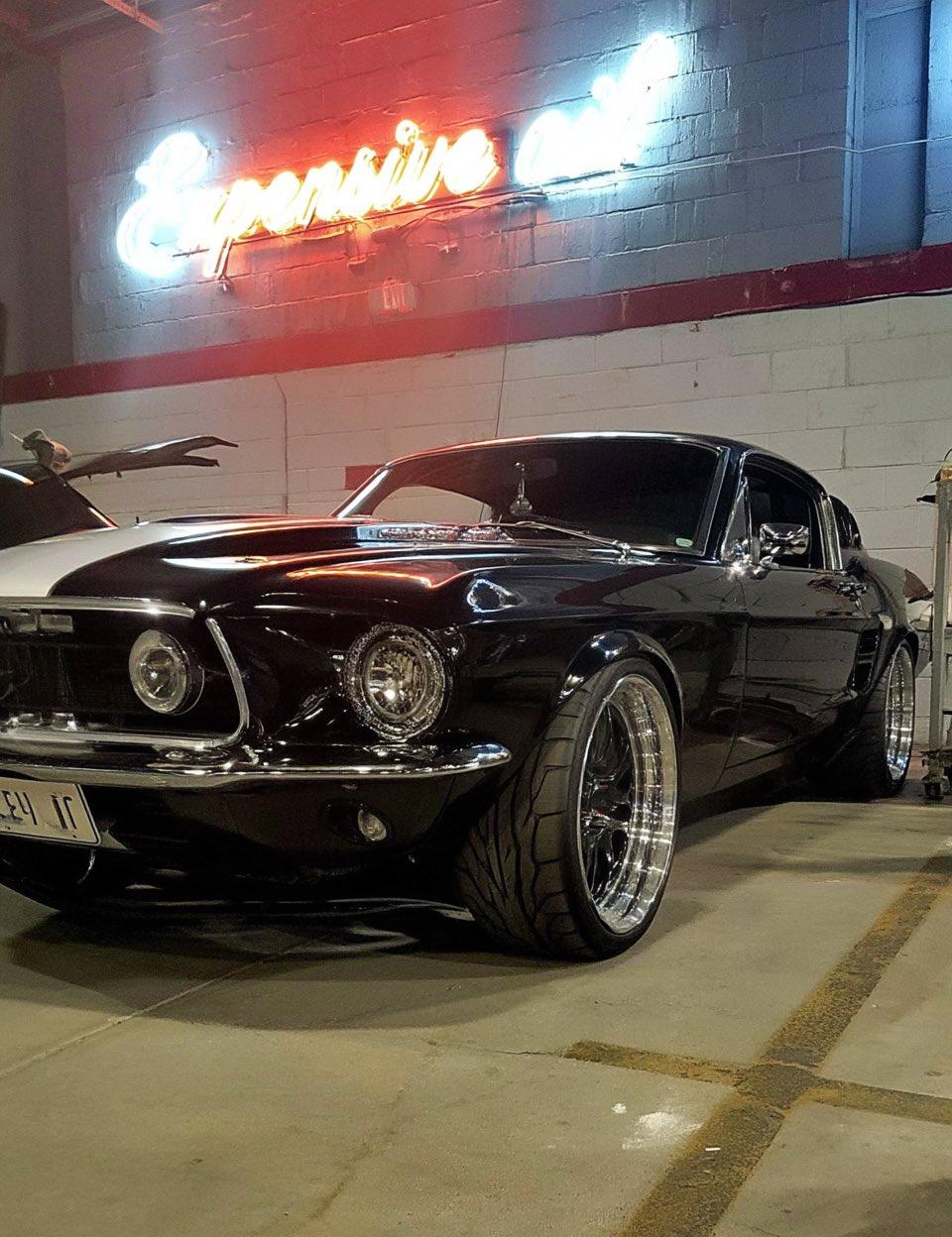 Striped Mustang Garage Scene
