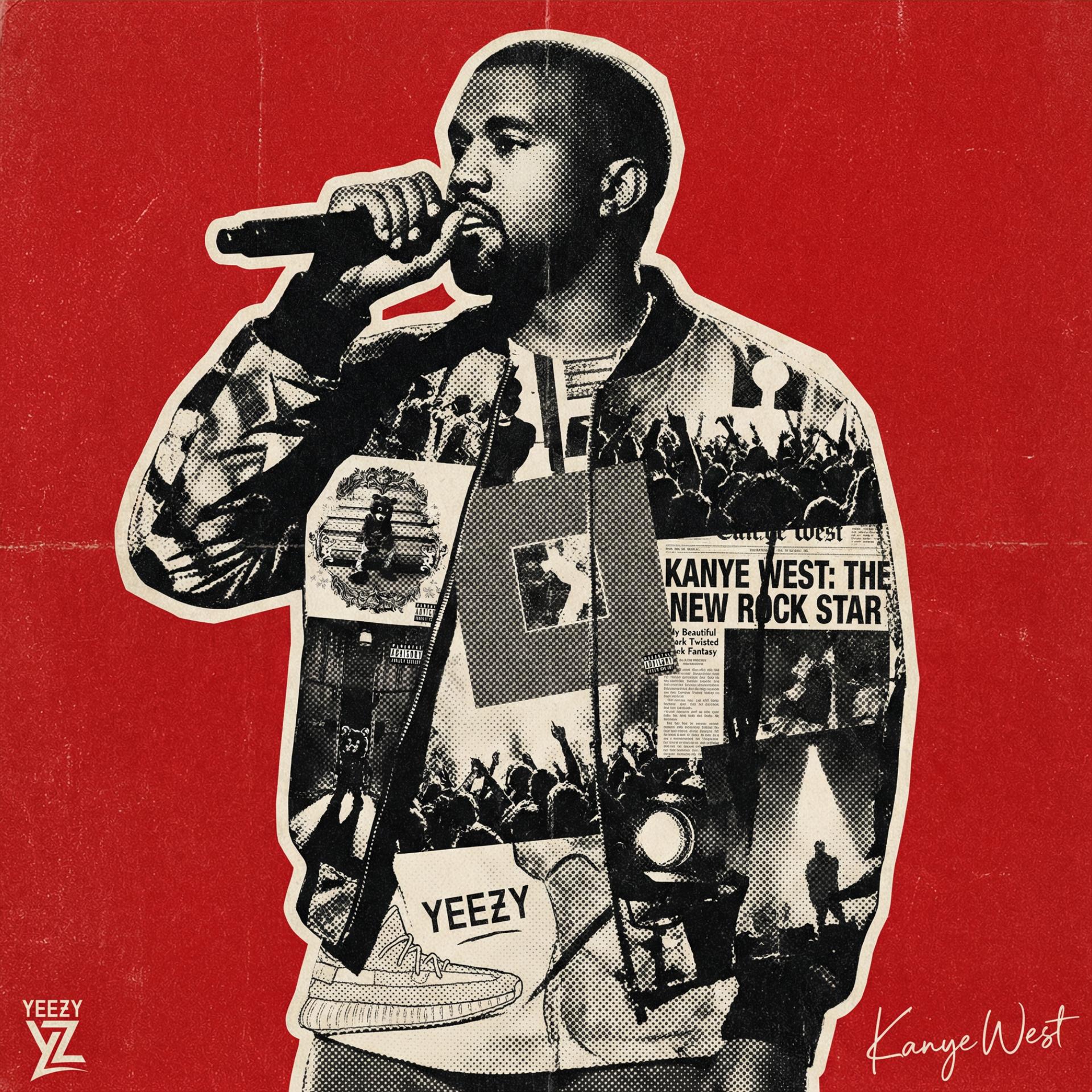 Kanye with print-zine texture