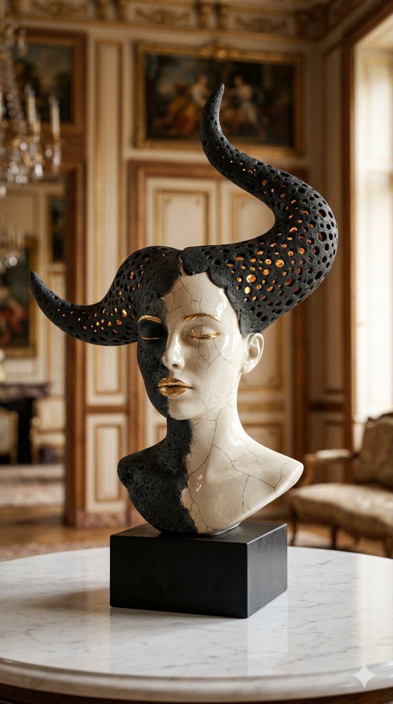 Split Ceramic Horned Bust