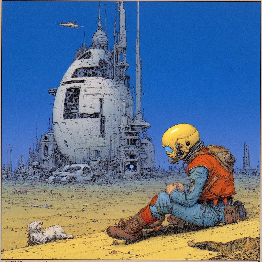 Lone Explorer Resting in Desert