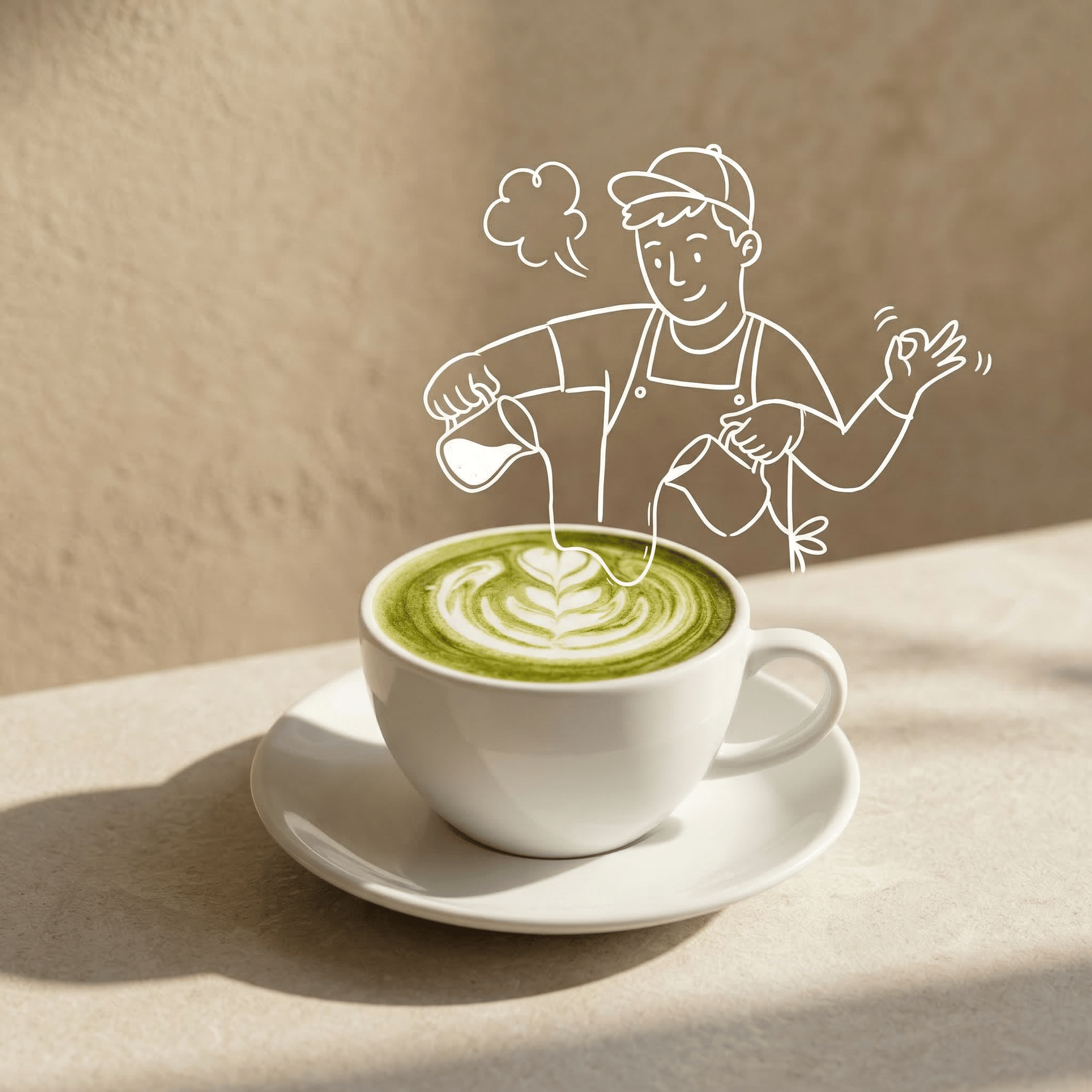 Sketch Barista Pouring Matcha Latte